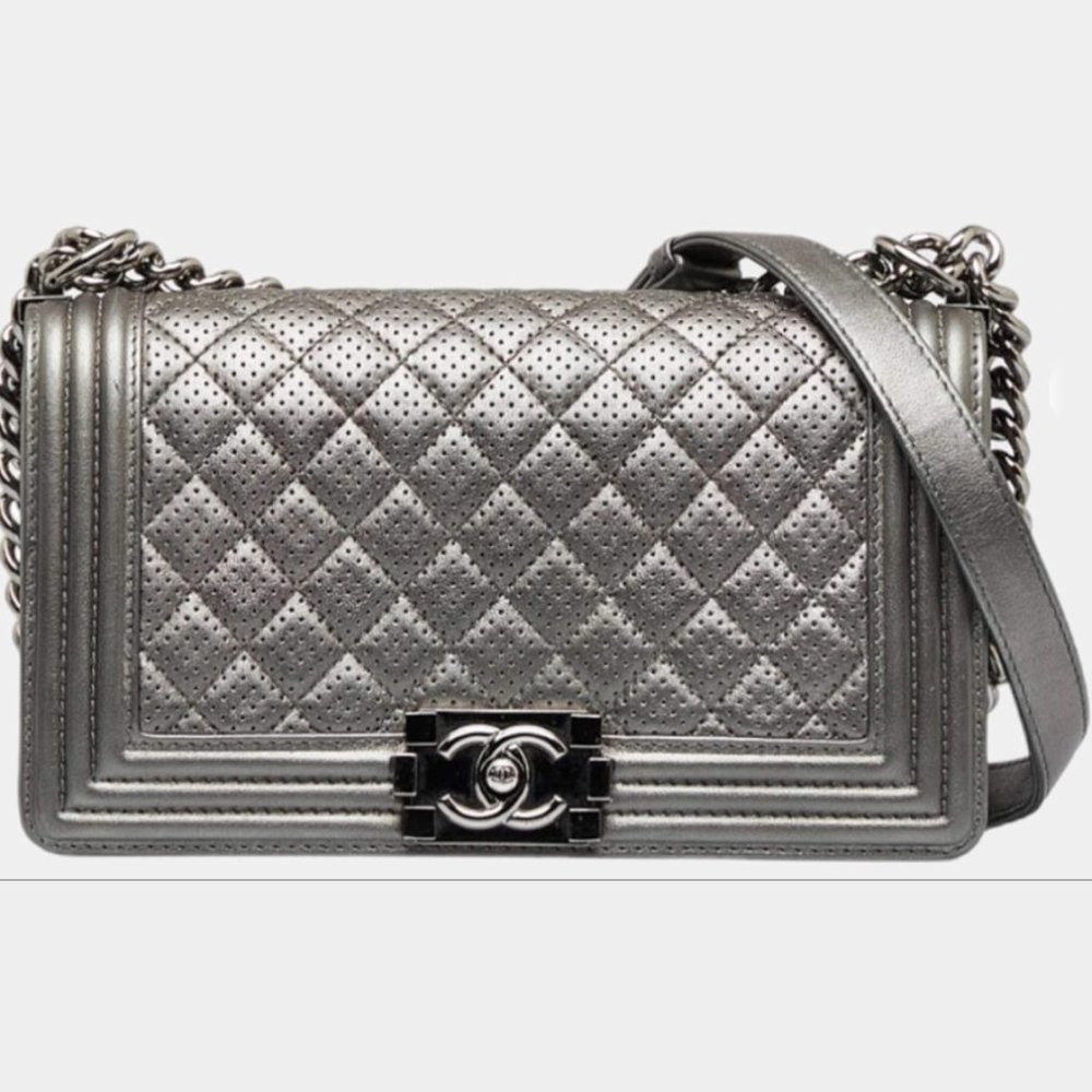 Chanel Grey Medium Perforated Boy Bag